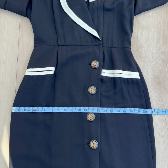 Vintage 80s Danny & Nicole Black & White Midi Secretary Dress / Made in the USA - Picture 12 of 16